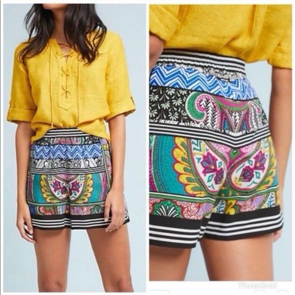 Anthropologie Multicolor Printed High-Waist Shorts — Yellow/Teal/Pink/Black